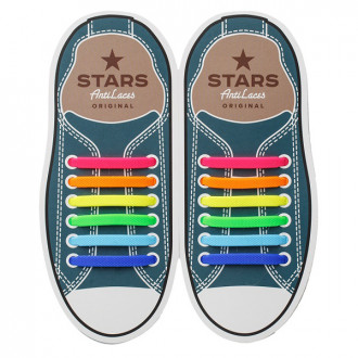Силиконовые  шнурки AntiLaces Stars, 38-68 мм, 16 шт, радуга