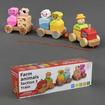 Деревянная игрушка поезд-пирамидка с животными