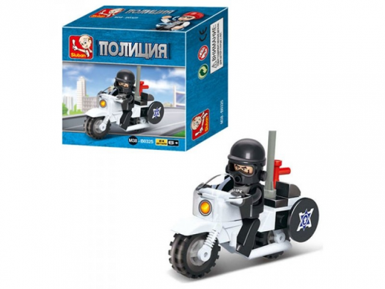 Конструктор SLUBAN M38-B0325 (96шт) полиция, мотоцикл, фигурка, 24дет, в кор-ке, 9-9-4,5см Фото