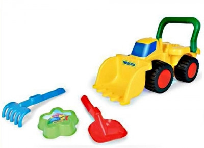 Бульдозер с игрушками для песка (пасочка, лопатка, грабельки)