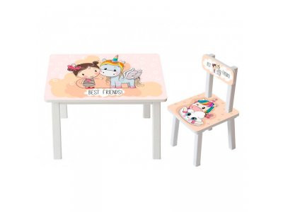 Детский стол и укреплённый стул BSM1-18 Girl and unicorn - Девочка и единорожка