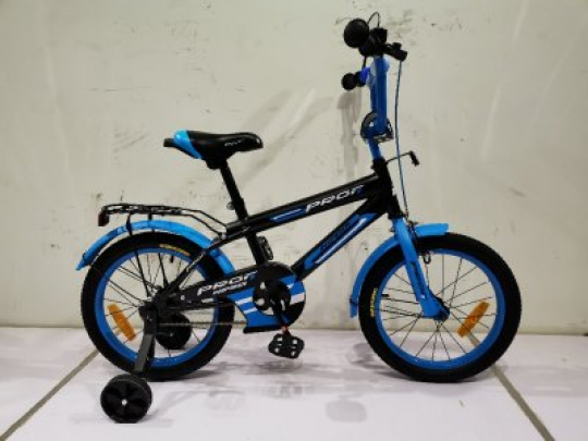 Велосипед детский PROF1 16д. SY1653 (1шт) Inspirer,черно-синий(мат),свет,звонок,зерк.,доп.колеса Фото