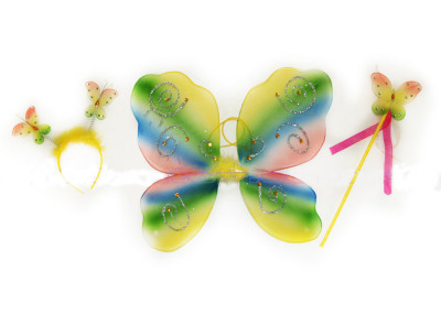 Набор бабочки - крылья радужные с камнями 45х37см, обруч, палочка разноцветные в п/э /200/