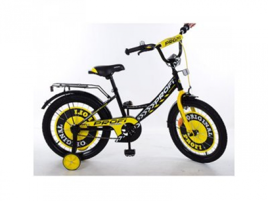 Велосипед детский PROF1 18д. Y1843 (1шт) Original boy,черно-желтый,звонок,доп.колеса Фото