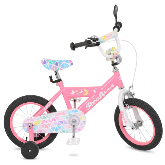 Велосипед детский PROF1 14д. L14131 (1шт) Butterfly 2,розовый, звонок,доп.колеса Фото