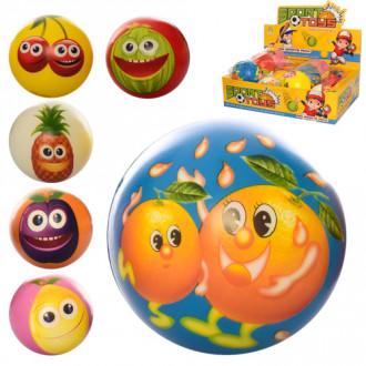 Мяч детский фомовый E4020 (288шт) 9,5см, фрукты, 12шт(микс видов) в дисплее, 38-28-10см