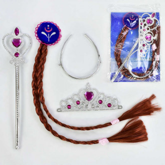 Карнавальный набор для девочки 3 предмета: коса, жезл, корона в п/э 19*3*28 см