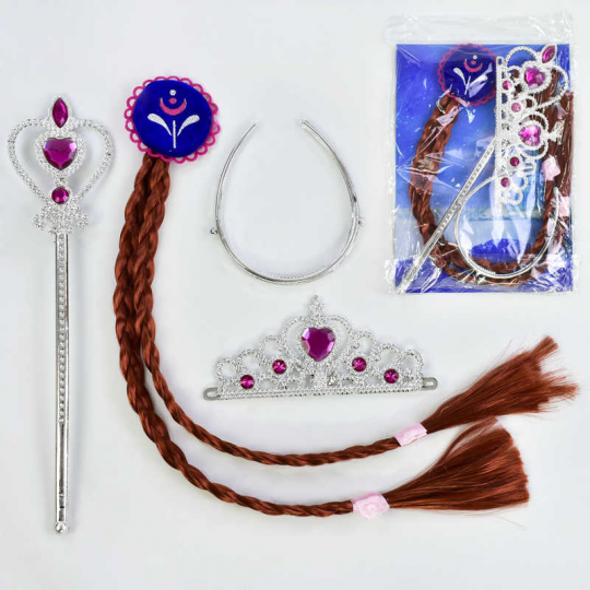 Карнавальный набор для девочки 3 предмета: коса, жезл, корона в п/э 19*3*28 см Фото