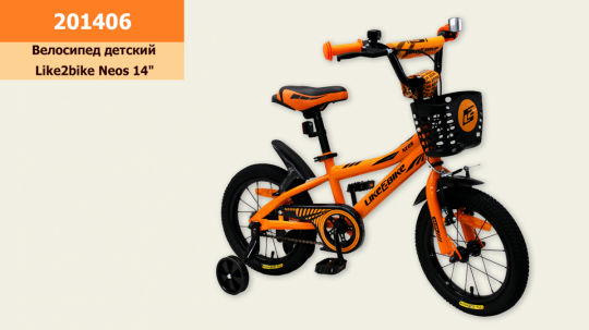 Велосипед детский 2-х колес.14'' Like2bike Neos, оранжевый, рама сталь, со звонком, руч.тормоз, сборка 75 Фото