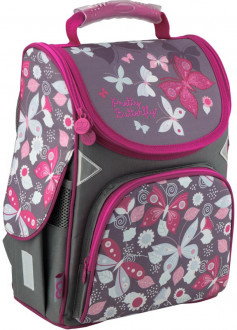 Рюкзак школьный каркасный GoPack 0.9 кг 34х26х13 см 11 л Серо-розовый (GO19-5001S-6)