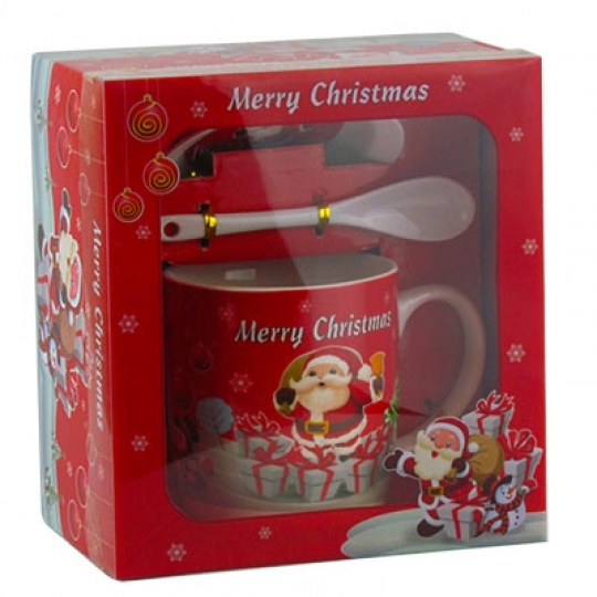 Набор подарочный Чашка с крышкой+ложка Санта с подарками 92287-PN Фото