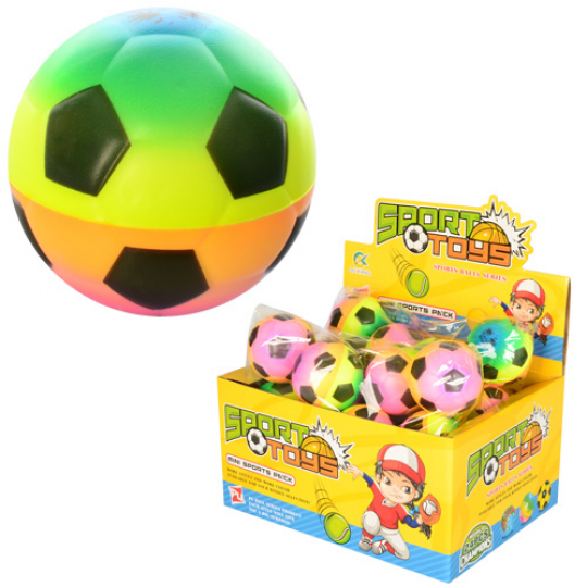 Мяч детский фомовый E2502 (864шт) 6см, футбол, радуга, 24шт в дисплее,25-18,5-12,5см Фото