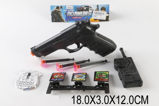 Полицейский набор 688-8 (336шт/2) пистолет, рация, присоски, мишень, в пакете 18*3*12см Фото