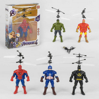 Летающий Герой  5 видов Халк, Железный человек, Человек паук, Капитан Америка, Бетмен, сенсорное управление, аккум., зарядка USB, в коробке