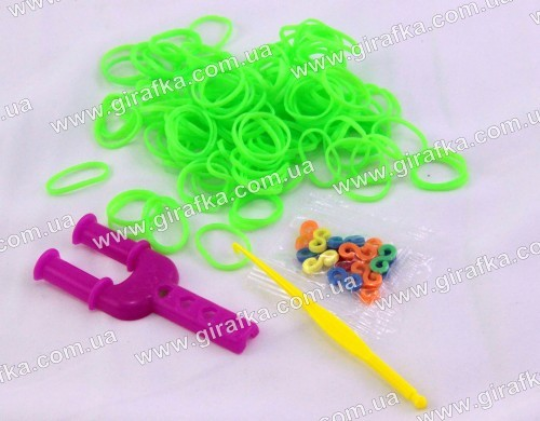 Купить резиночки для плетения браслетов зеленый неон 200 штук Фото