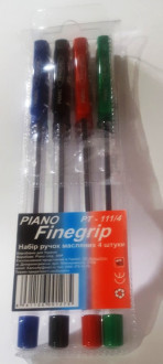 Набор ручек шар. Piano &quot;Finegrip&quot; PT-111/4 синяя, черная, зеленая, красная
