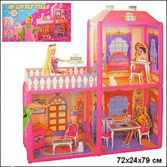 Домик 6984 (12шт) 2-х этажный, с мебелью, куклы, в кор. 60*42см Фото