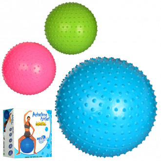 Мяч для фитнеса MS 1968  (30шт) Фитбол, 60см, массажный, резина, 850г, 3цвета, в кульке, 21-17-9см