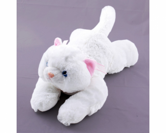 Котик белый НЕ МУЗ, лежачий с бантом, 24см Фото