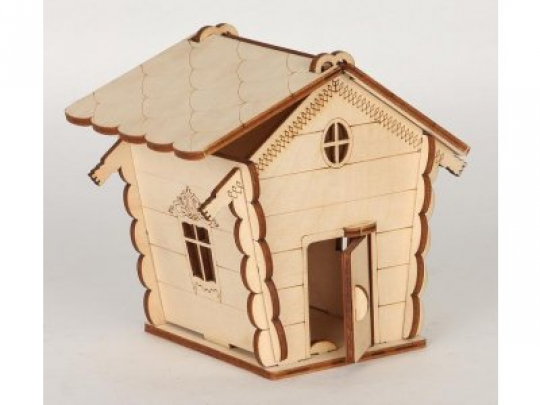 Сборная деревянная модель Мини домик (в сборе 12*12,5*10см. Фото