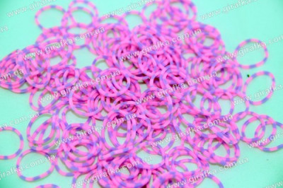 Набор резиночек полосатых для плетения 200 штук розово-голубые