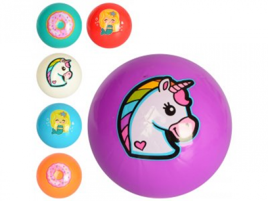 Мяч детский MS 2654 (120шт) 9 дюймов, рисунок, ПВХ, 60г, 3вида(русалка,единорог,пончик), 6цветов Фото