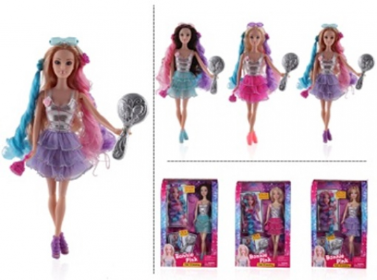 Кукла типа &quot;Барби&quot;, 3 вида,с цветными волосами, аксесс., в кор. 33*21*6см  (24шт/2) Фото