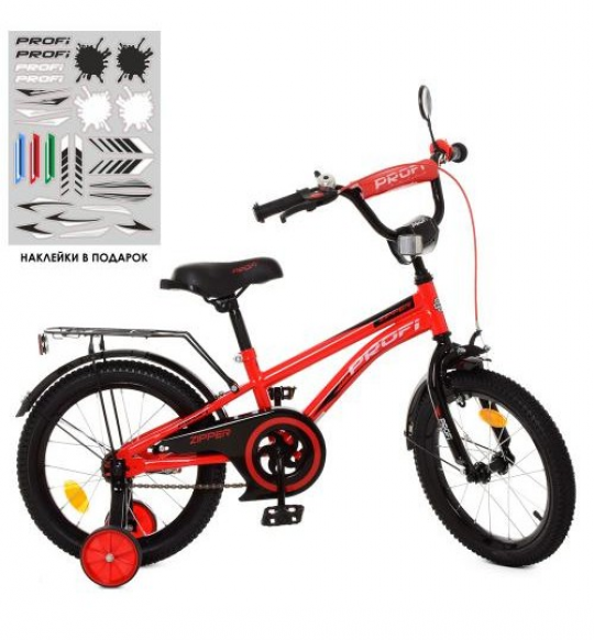 Велосипед детский PROF1 16д. Y16211 (1шт) Zipper, красно-черный,звонок,доп.колеса Фото
