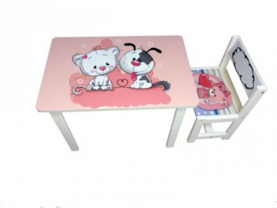 Детский стол и 2 стула BSM2K-10+1 cat and dog - кот и собачка Фото