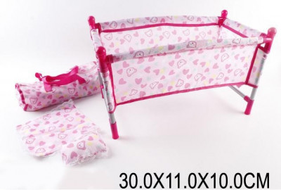 Кроватка металл CS7860 (36шт/2) для куклы до 45см, с одеялом, подушкой, в сумке 11*10*30см