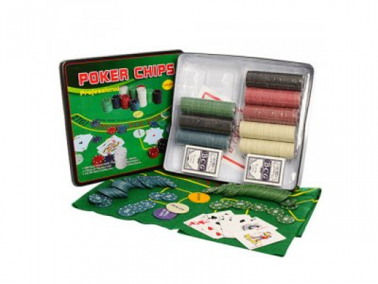 Настольная игра D25355 (8шт) покер,фишки500шт,карты-2колоды,сукно,в кор-ке(металл)33-29-7см Фото