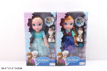 Кукла &quot;Frozen &quot; 368-3 (36шт/2) 2 вида, муз, со снеговиком и расческой, в кор. 38*21*9см