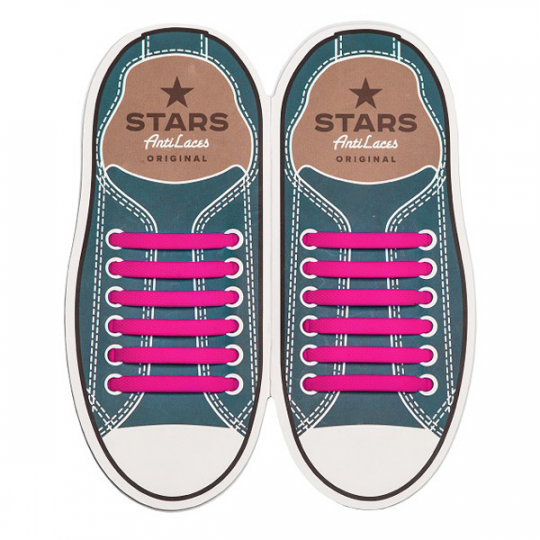 Силиконовые  шнурки AntiLaces Stars, 56,5 мм, 12 шт, розовые Фото