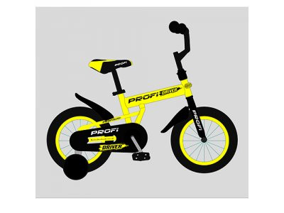 Велосипед детский PROF1 14д. L14111 (1шт) Driver,желтый,доп.колеса