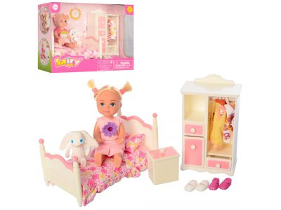 Кукла с нарядом DEFA 8392 (36шт) 11см,кровать, шкаф, платья,игрушка,2вида,в кор-ке,21-15,5-8см