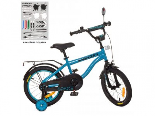 Велосипед детский PROF1 16д. SY16151 (1шт)Space,изумруд,свет,звонок,зерк.,доп.колеса Фото