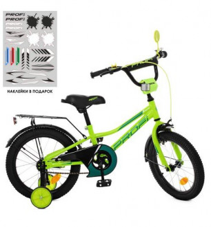 Велосипед детский PROF1 18д. Y18225 (1шт) Prime, салатовый,звонок,доп.колеса
