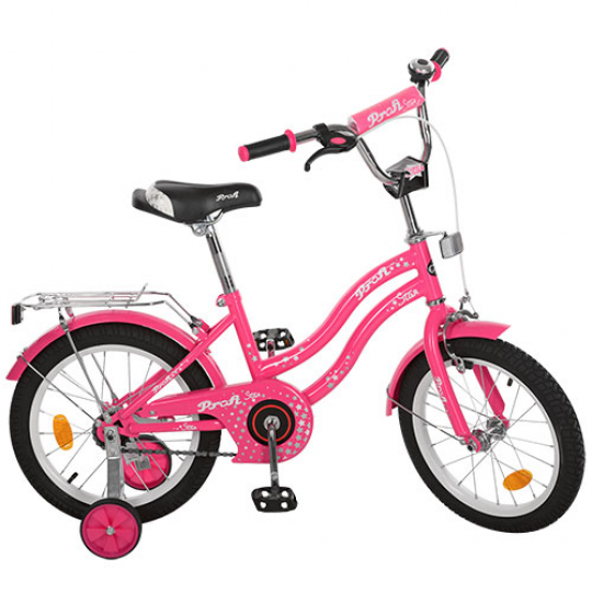 Велосипед детский PROF1 14д. L1492 (1шт) Star, малиновый,звонок,доп.колеса Фото