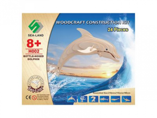Конструктор H002 (30шт) деревянные пазлы 3D, дельфин, 24дет, в кор-ке, 23-18,5-1,5см Фото