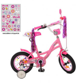 Велосипед детский PROF1 12д. Y1221 (1шт) Bloom, розовый,звонок,доп.колеса