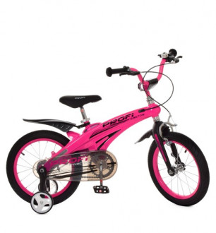 Велосипед детский PROF1 16д. LMG16126 (1шт) Projective,магнез.рама,малиновый, доп.колеса