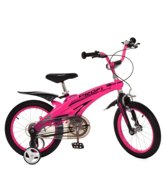 Велосипед детский PROF1 16д. LMG16126 (1шт) Projective,магнез.рама,малиновый, доп.колеса Фото
