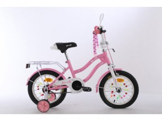 Велосипед детский PROF1 18д. XD1891 (1шт) Star, розовый,свет,звонок,зерк.,доп.колеса Фото
