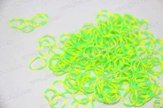 Полосатые резинки для плетения 200 штук желто-зеленые купить Фото