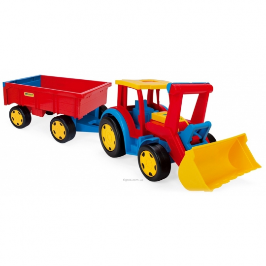 Большой игрушечный трактор Гигант с прицепом и ковшом Фото