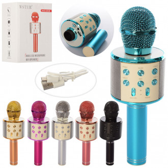 Микрофон WS858-mini (40шт) 23см, USB и microUSBвх,TFслот, 6цв,в кор-ке, 11-14,5-8,5см