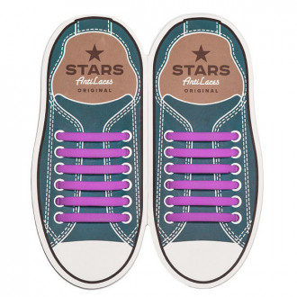 Силиконовые  шнурки AntiLaces Stars, 56,5 мм, 12 шт, фиолетовые