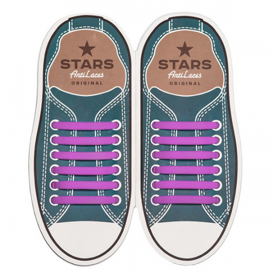 Силиконовые  шнурки AntiLaces Stars, 56,5 мм, 12 шт, фиолетовые Фото