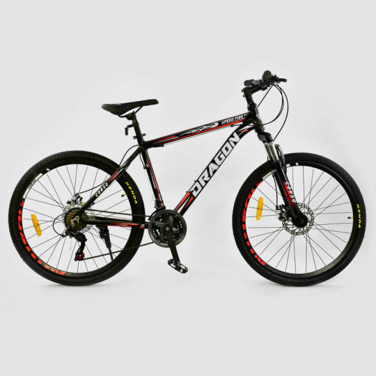 Велосипед Спортивный CORSO 26&quot;дюймов JYT 010 - 7791 BLACK-RED DRAGON (1) Алюминий, 21 скорость Фото