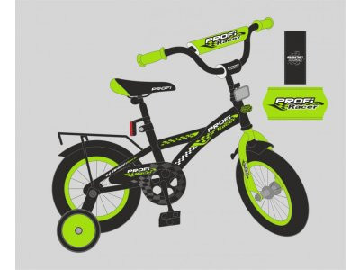 Велосипед детский PROF1 14д. T1437 (1шт) Racer,черно-салатовый,звонок,доп.колеса